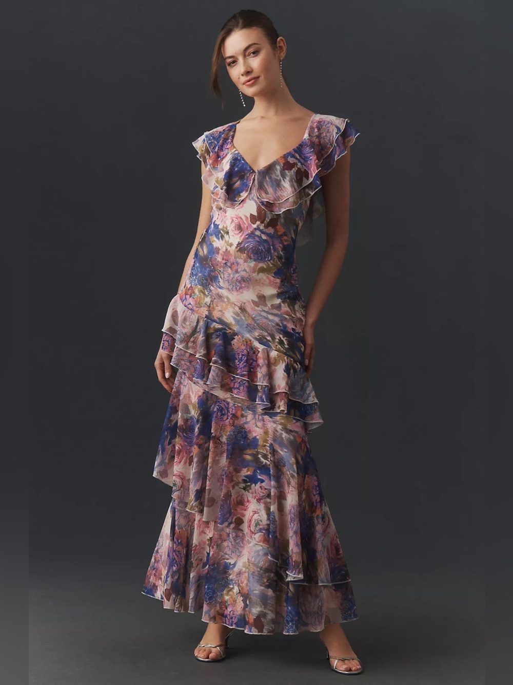 BHLDN Gaia Asymmetric Ruffled Maxi Dress